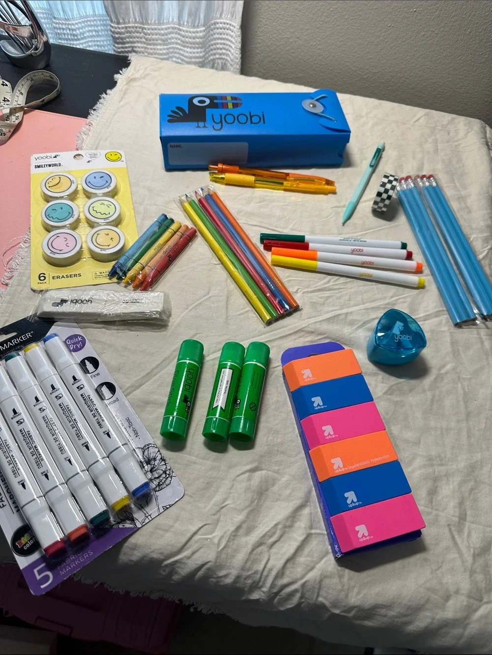 Yoobi Blue Pencil Box with Colorful School Supplies NWT